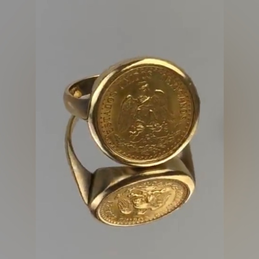 AMAZING VINTAGE ESTATE AUTHENTIC 22K DOS PESOS COIN RING IN 14K BEZEL- SIZE 4.5 - Picture 6 of 15